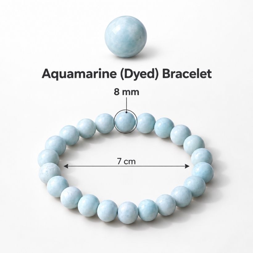 Aquamarine Round Beads Bracelet (Dyed) (1) aquamarine round beads bracelet (dyed)