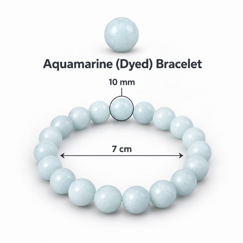 Aquamarine Round Beads Bracelet (Dyed) (2) aquamarine round beads bracelet (dyed)