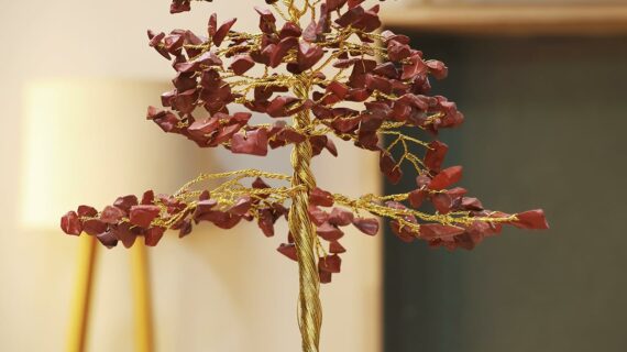 Red Jasper Chips Tree 100-300 Beads, Golden Wired