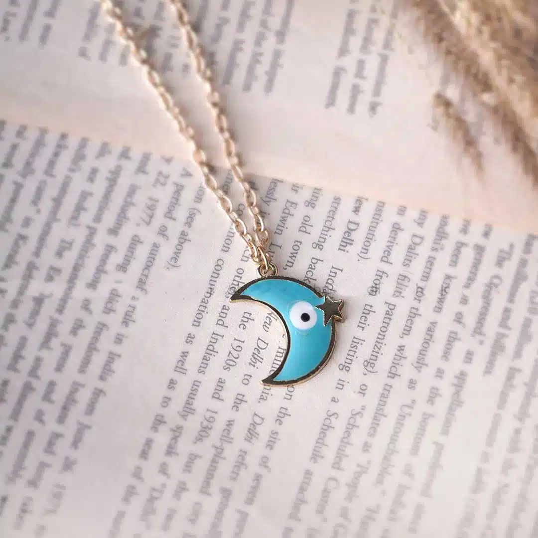 Shubhanjali-Evil-Eye-Moon-Pendan-Sky-Blue.1 Evil Eye Moon Pendant - Turquoise Colour