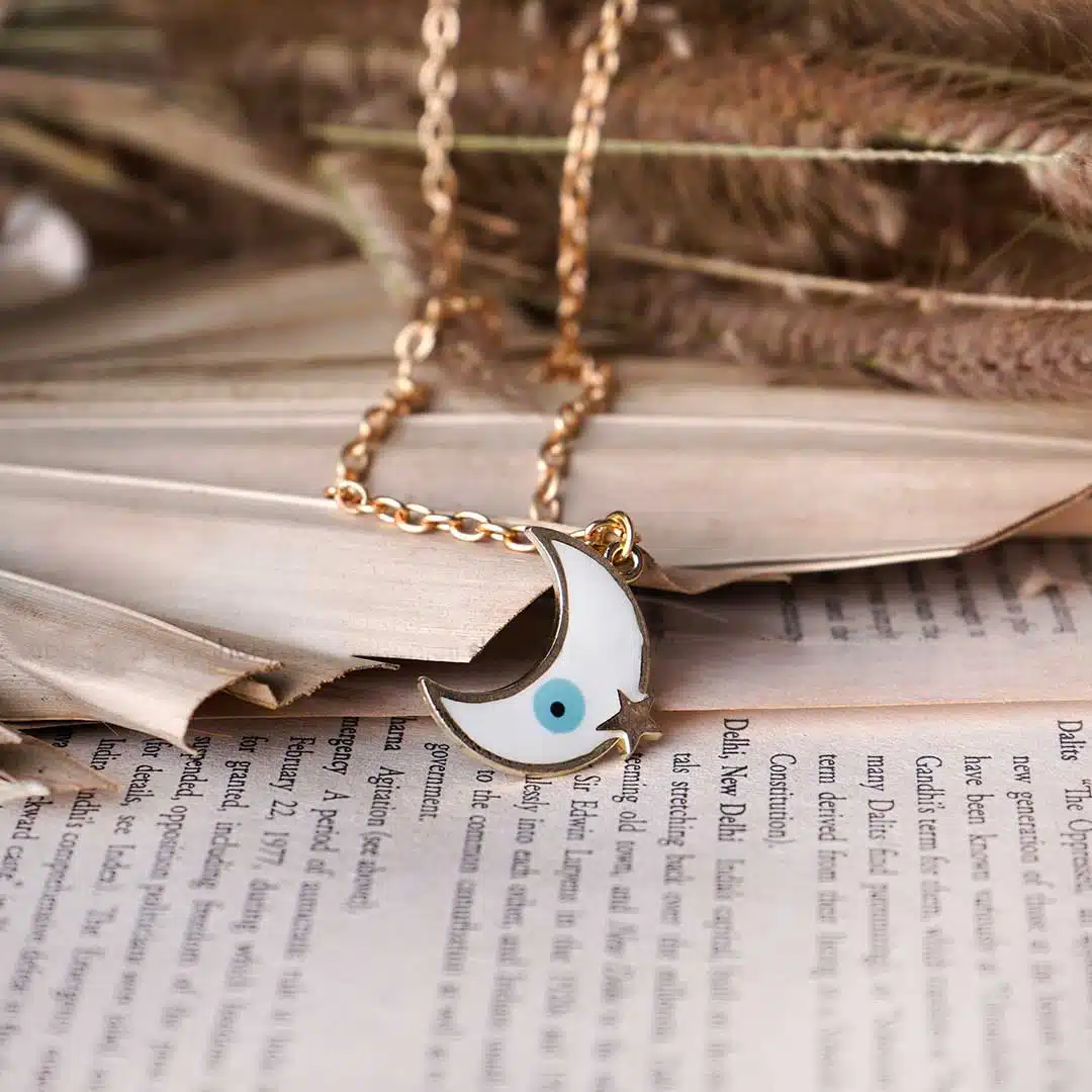 Shubhanjali-Evil-Eye-Moon-White-Pendant.1 Evil Eye Moon Pendant - White