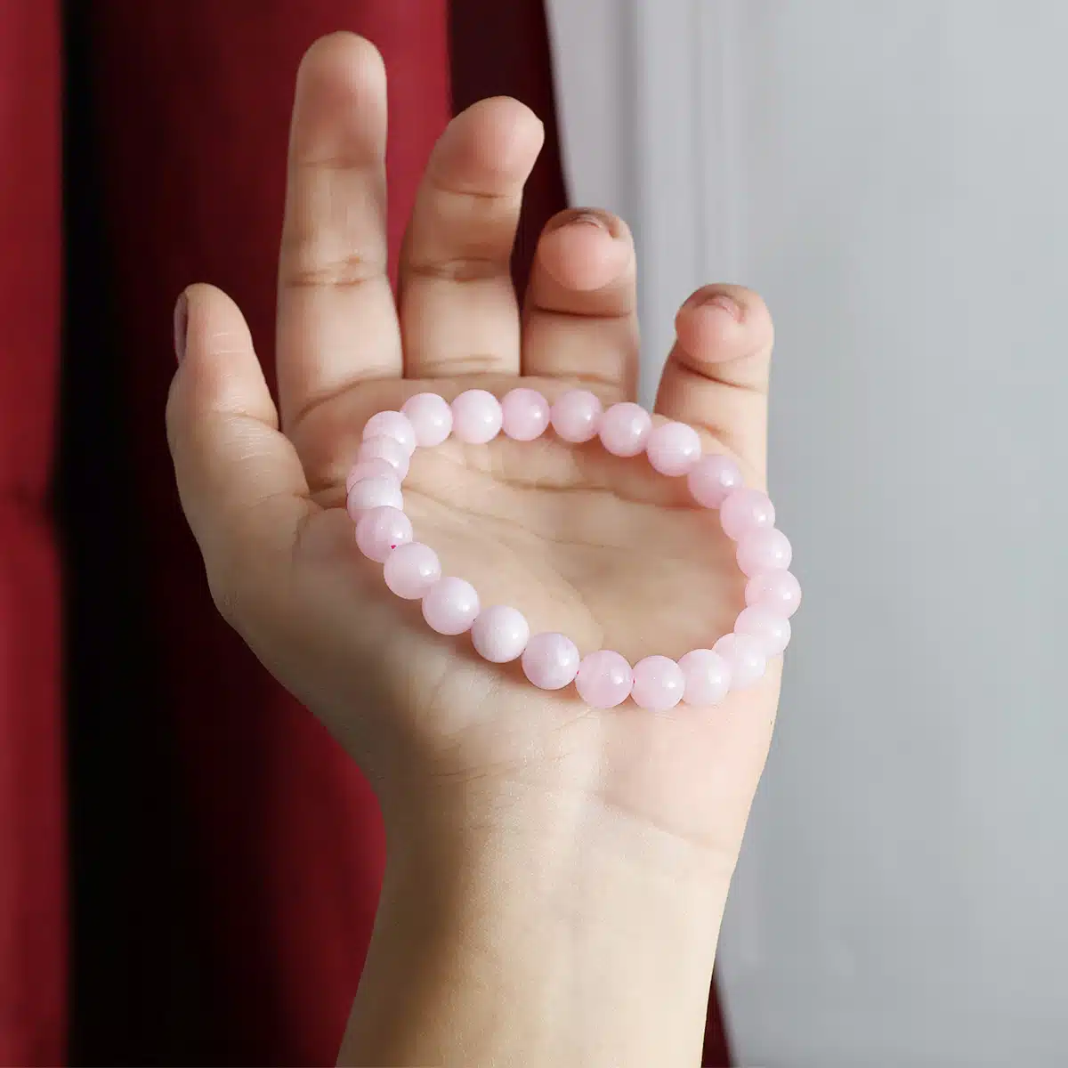 Shubhanjali-Rose Quartz Round Beads Stone Bracelet_8mm Shop Natural Rose Quartz Round Beads Elastic Bracelet