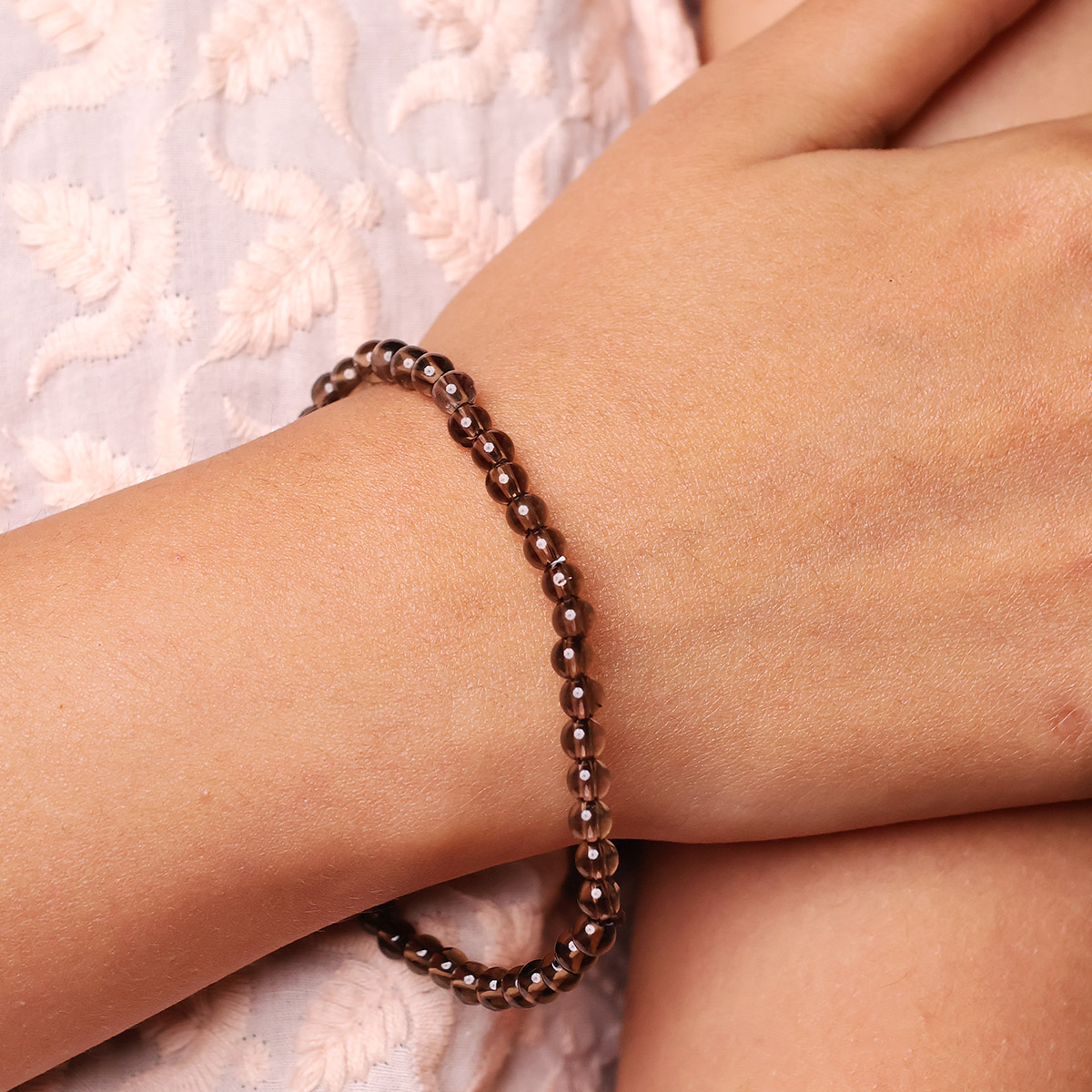 Smoky Quartz Round Beads Bracelet (11)