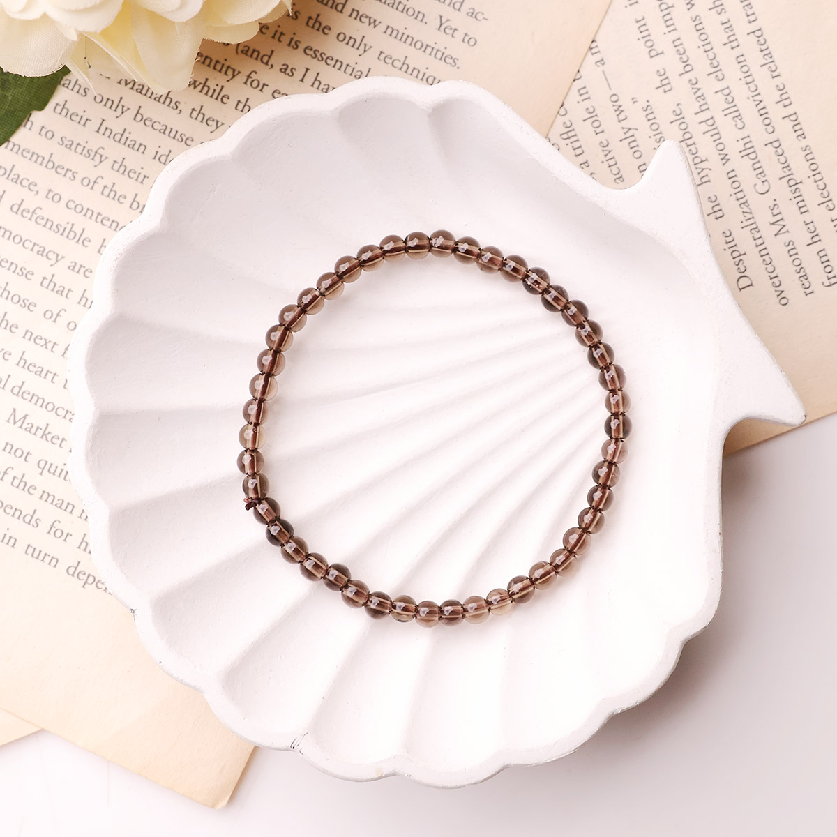 Smoky Quartz Round Beads Bracelet (7)