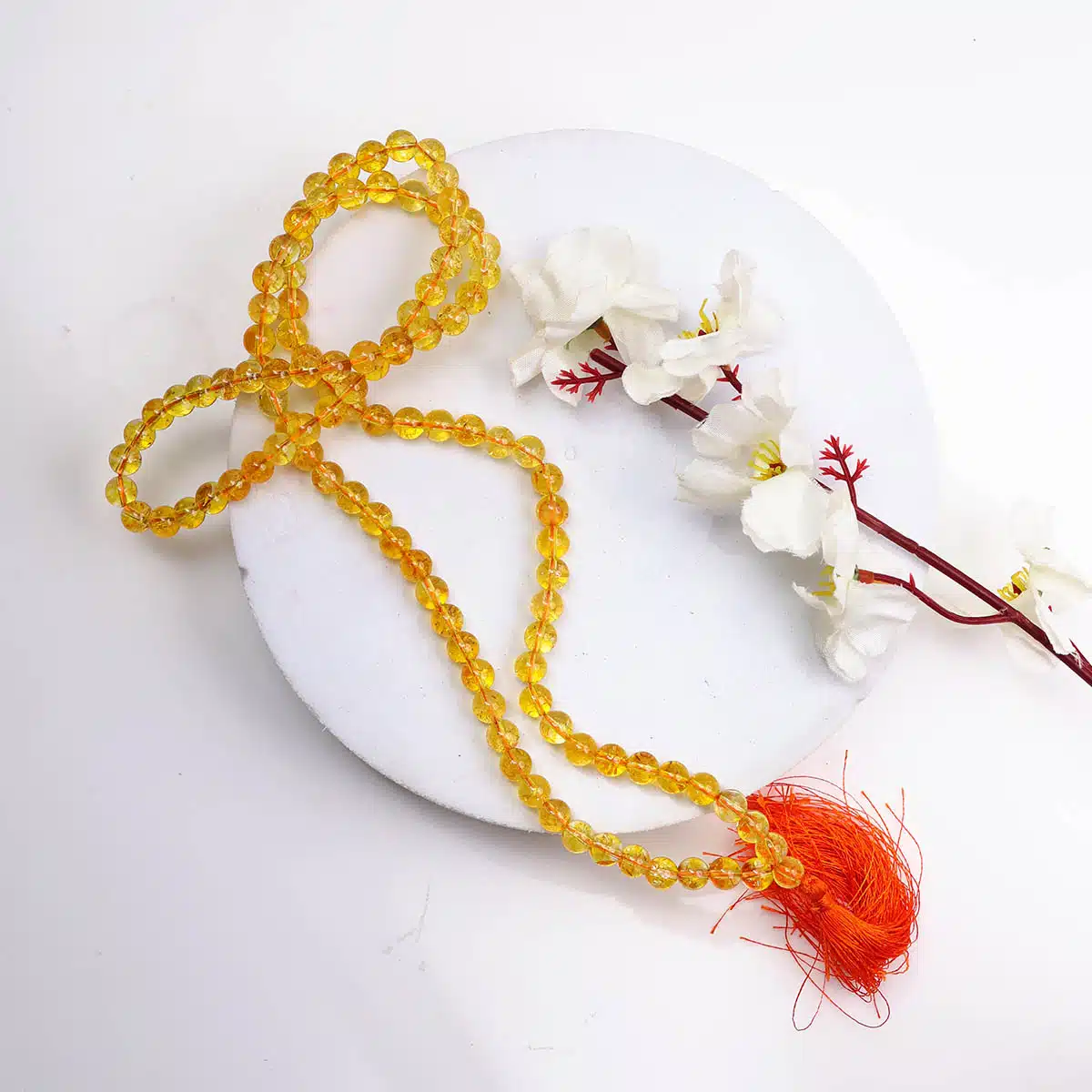 Citrine Round Stone 108+1 Beads Jaap Mala-Shubhanjali (2) Shop Crystal Citrine Round Stone 108+1 Beads Jaap Mala
