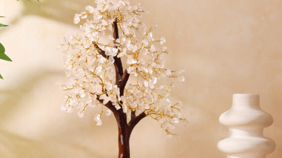 Clear Quartz M-Seal Tree, Golden Wire 500 Beads