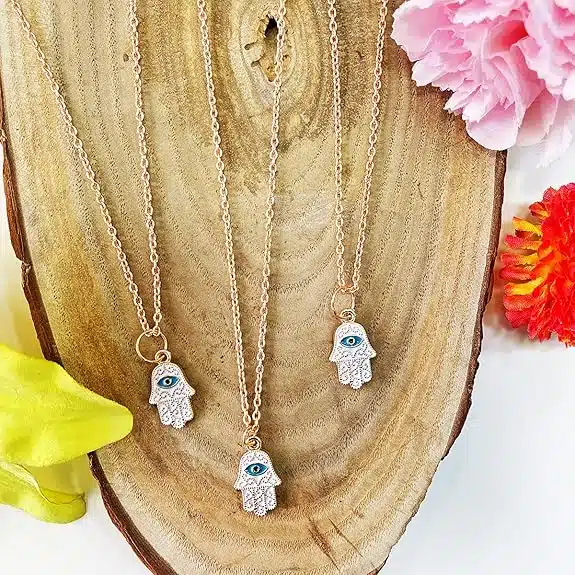 Evil Eye Hamsa Hand Pendant with Chain-Shubhanjali (2) Shop Evil Eye Hamsa Hand Pendant with Chain