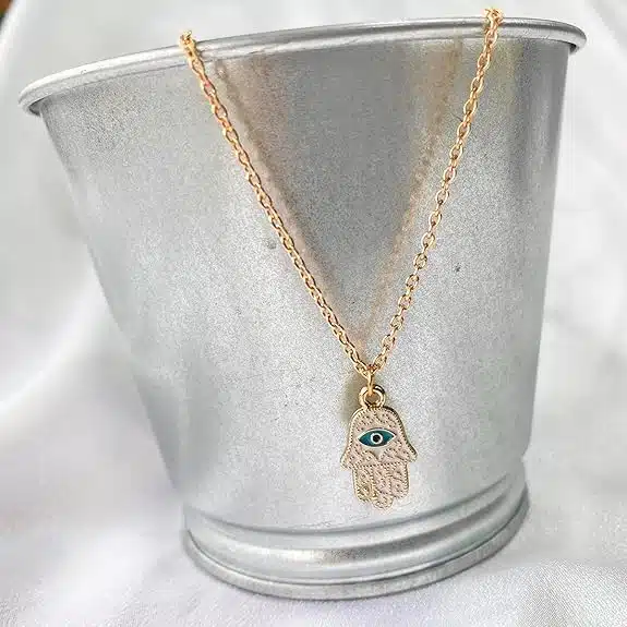 Evil Eye Hamsa Hand Pendant with Chain-Shubhanjali (6) Shop Evil Eye Hamsa Hand Pendant with Chain