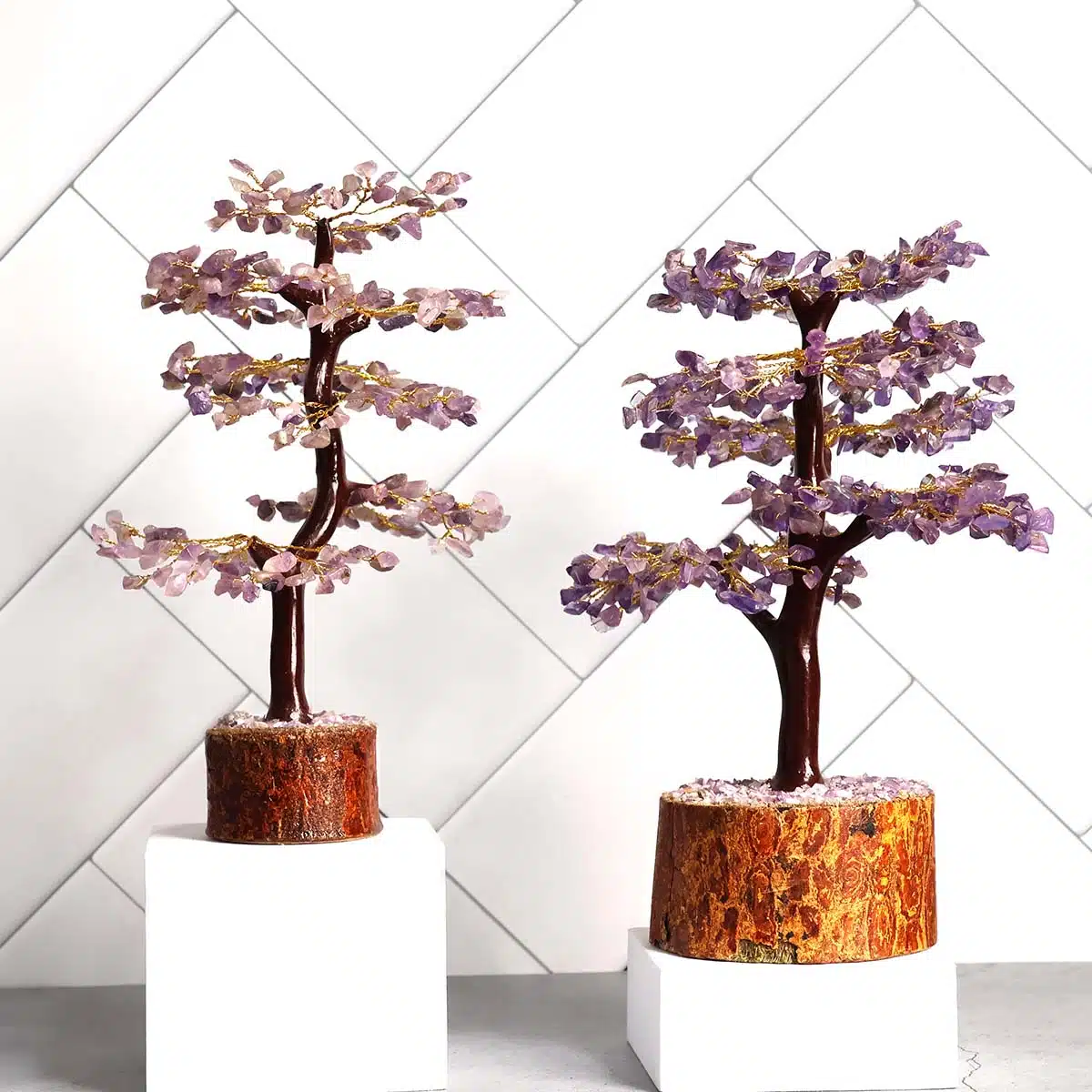 Shubhanjali-Amethyst M-Seal Tree, Golden Wire (5) Shop Amethyst M-Seal Crystal Tree, Golden Wire