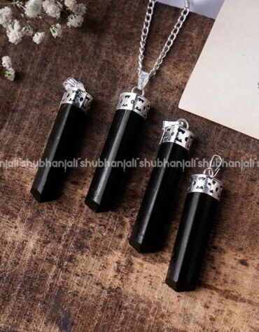 Natural Black Tourmaline Crystal Pencil Shape Pendant