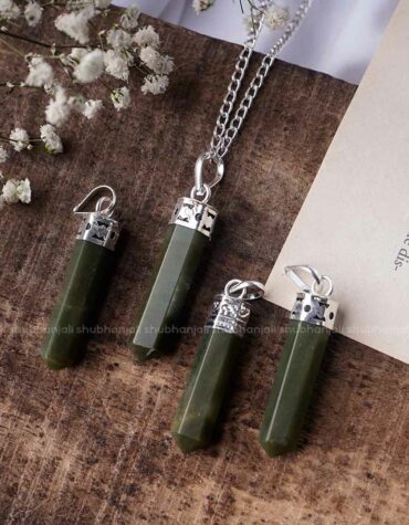 Natural Green Jade Crystal Pencil Shape Pendant