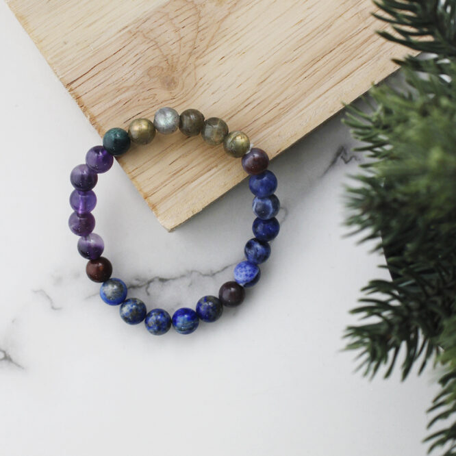 Bracelet Lapis Lazuli 8mm et Motif Feuille Ref 50892
