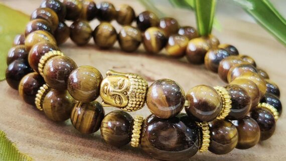 Tiger Eye Stone Buddha Double Fold Bracelet