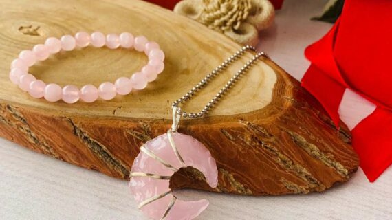 Combo of 2 Rose Quartz Bracelet 8mm and Rose Quartz Moon Pendant