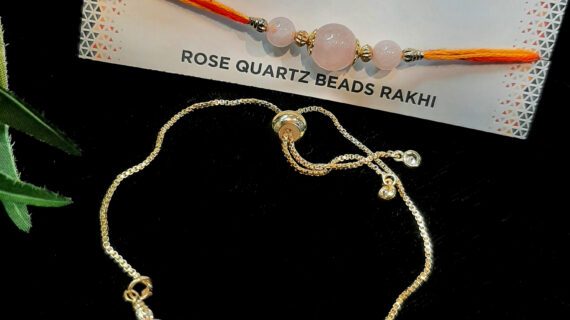 Rose Quartz Beads Rakhi (Bhaiya, Bhabhi/Sister in Law)