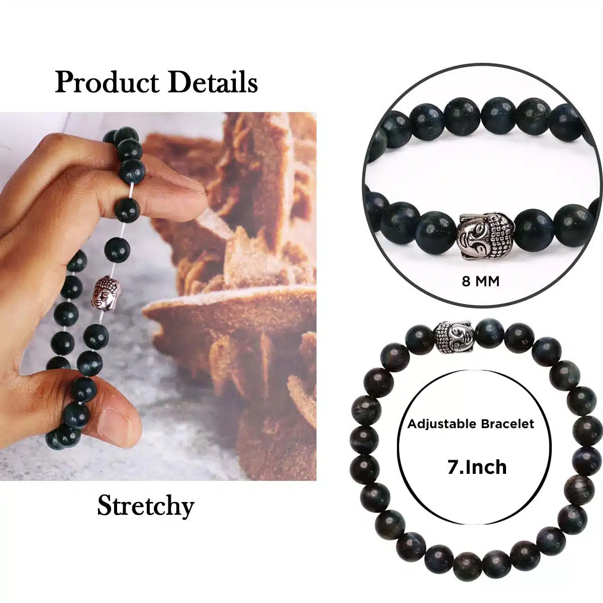 Shubhanjali-Blue Tiger Eye Buddha Bracelet (2) Shop Natural Blue Tiger Eye Buddha Charm Bracelet