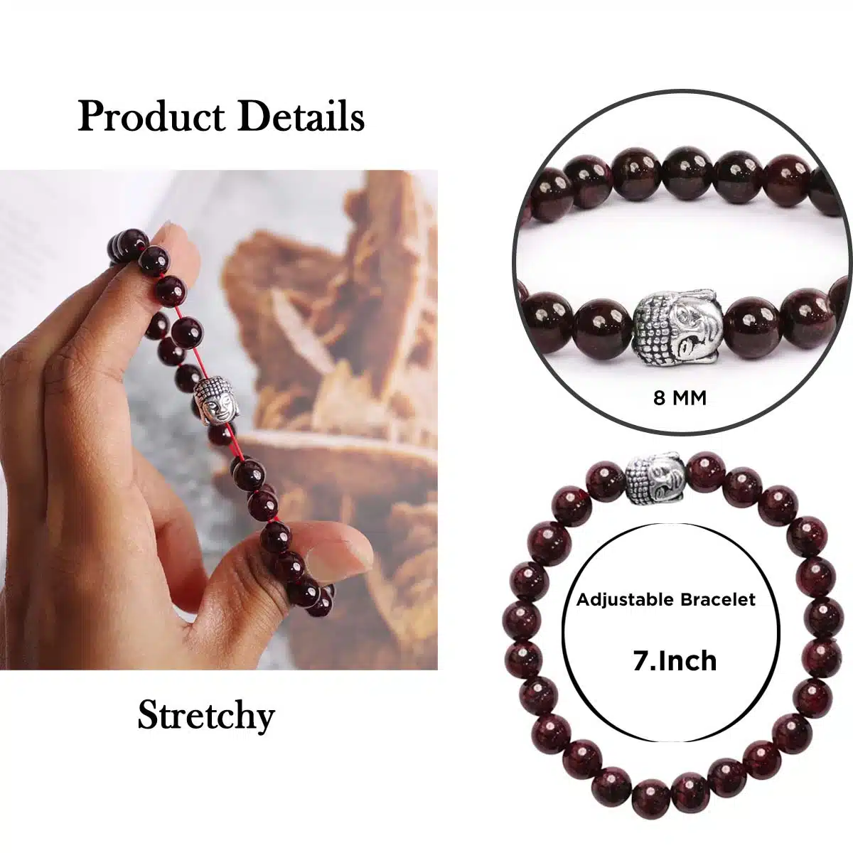 Shubhanjali-Garnet Buddha Bracelet (3) Shop Natural Garnet Buddha Charm Bracelet