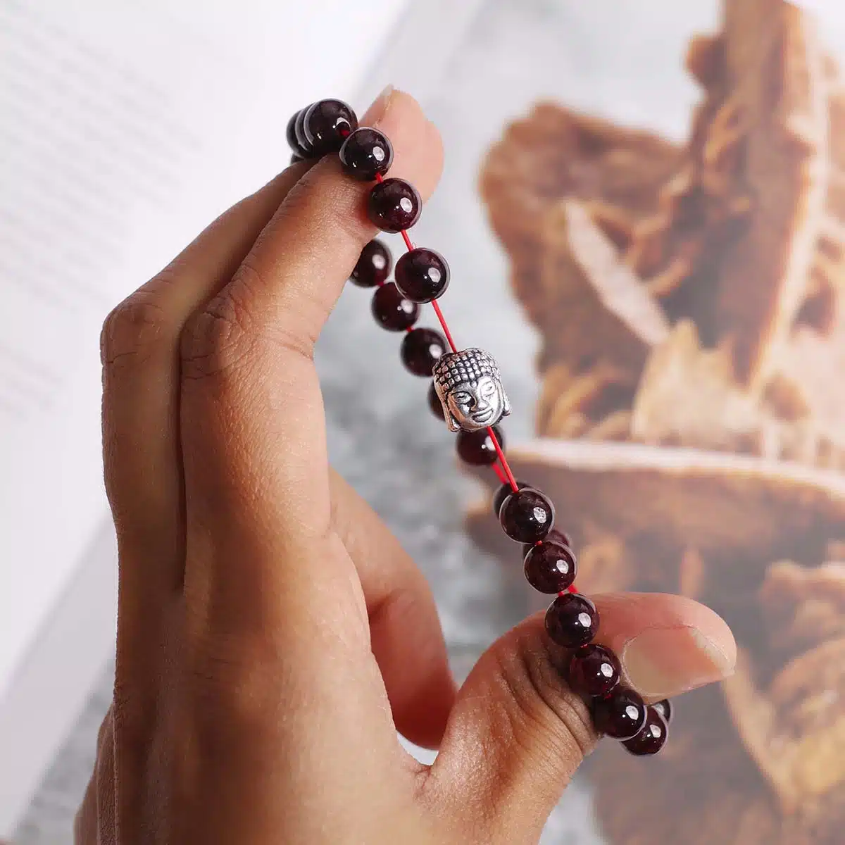 Shubhanjali-Garnet Buddha Bracelet (5) Shop Natural Garnet Buddha Charm Bracelet