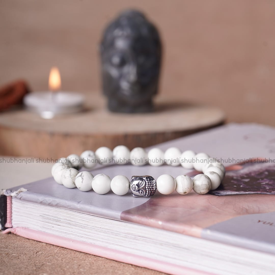 Buy White Howlite Bracelet, Yoga Gemstone Beaded Bracelet for Women, Boho  Crystal Jewelry, Natural Stone Yoga Bracelet, Boho Crystal Bracelet Online  in India - Etsy