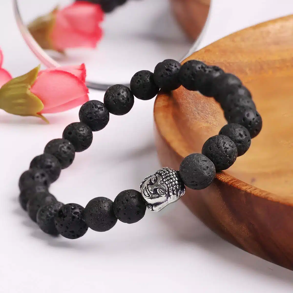 Shubhanjali-Lava Buddha Bracelet (1) Shop Natural Lava Buddha Charm Bracelet