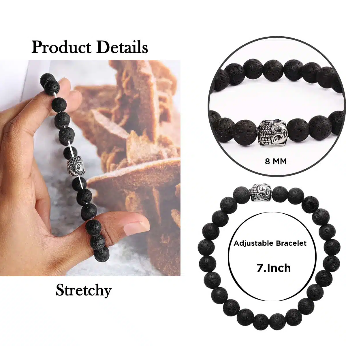 Shubhanjali-Lava Buddha Bracelet (3) Shop Natural Lava Buddha Charm Bracelet