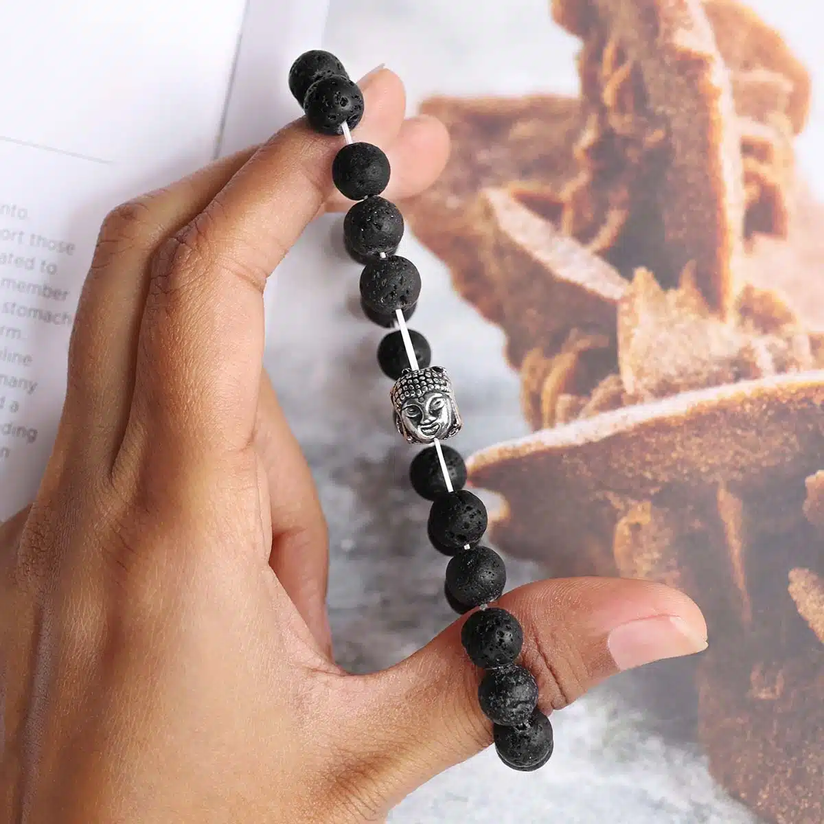 Shubhanjali-Lava Buddha Bracelet (4) Shop Natural Lava Buddha Charm Bracelet