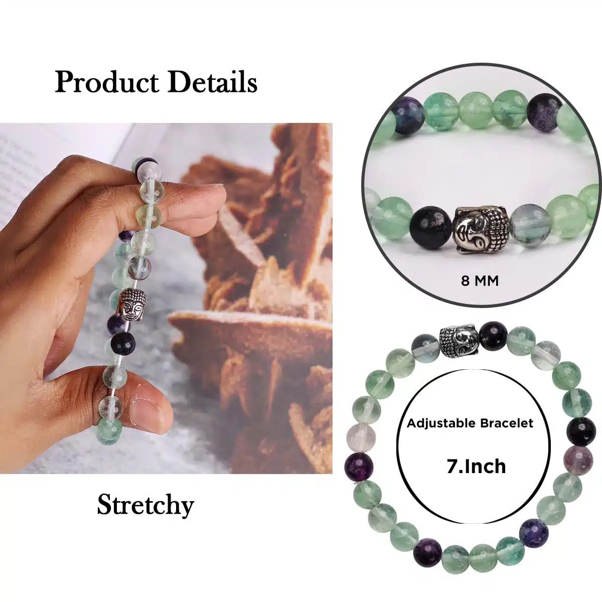 Shubhanjali-Multi Fluorite Buddha Bracelet (1) Shop Natural Multi Fluorite Buddha Charm Bracelet