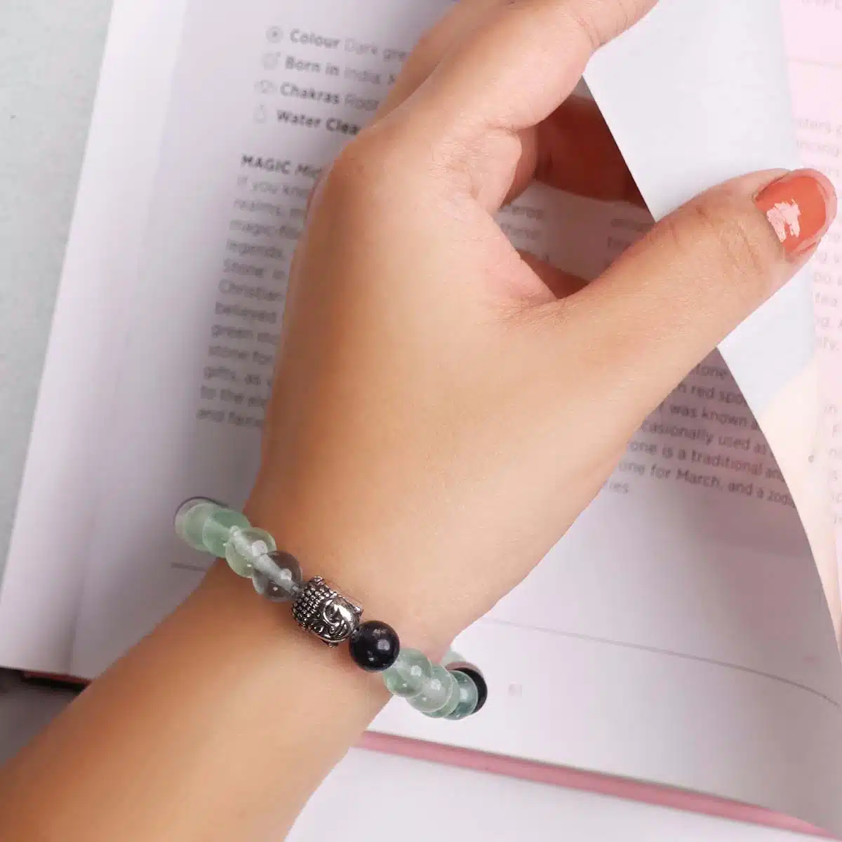 Shubhanjali-Multi Fluorite Buddha Bracelet (3) Shop Natural Multi Fluorite Buddha Charm Bracelet