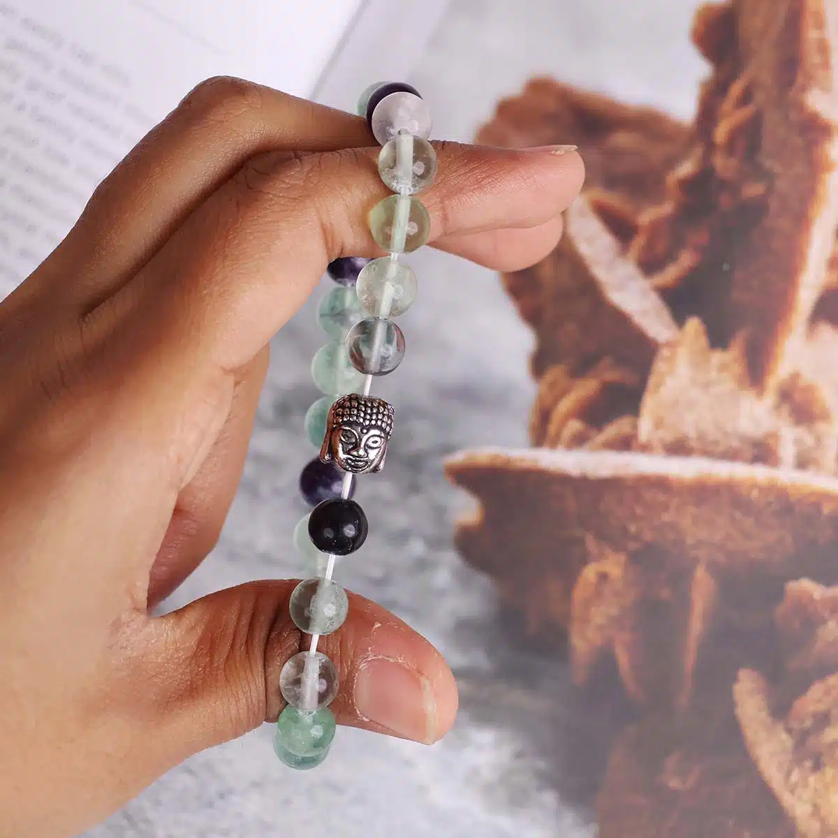 Shubhanjali-Multi Fluorite Buddha Bracelet (4) Shop Natural Multi Fluorite Buddha Charm Bracelet