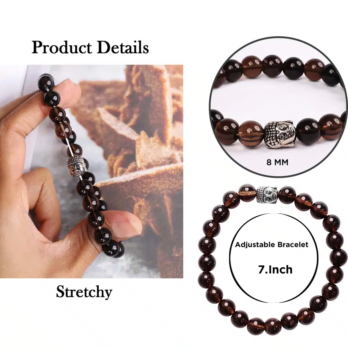 Shubhanjali-Smoky Quartz Buddha Bracelet (1) Shop Natural Smoky Quartz Charm Buddha Bracelet