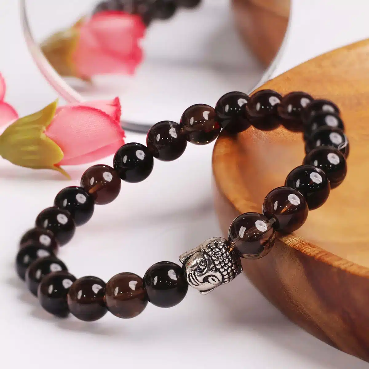 Shubhanjali-Smoky Quartz Buddha Bracelet (4) Shop Natural Smoky Quartz Charm Buddha Bracelet