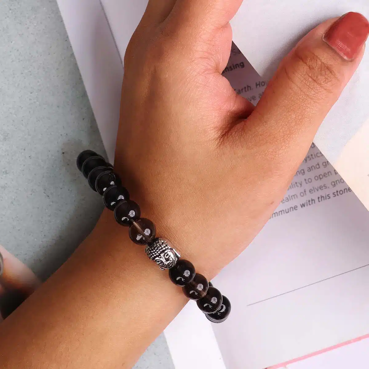 Shubhanjali-Smoky Quartz Buddha Bracelet (5) Shop Natural Smoky Quartz Charm Buddha Bracelet