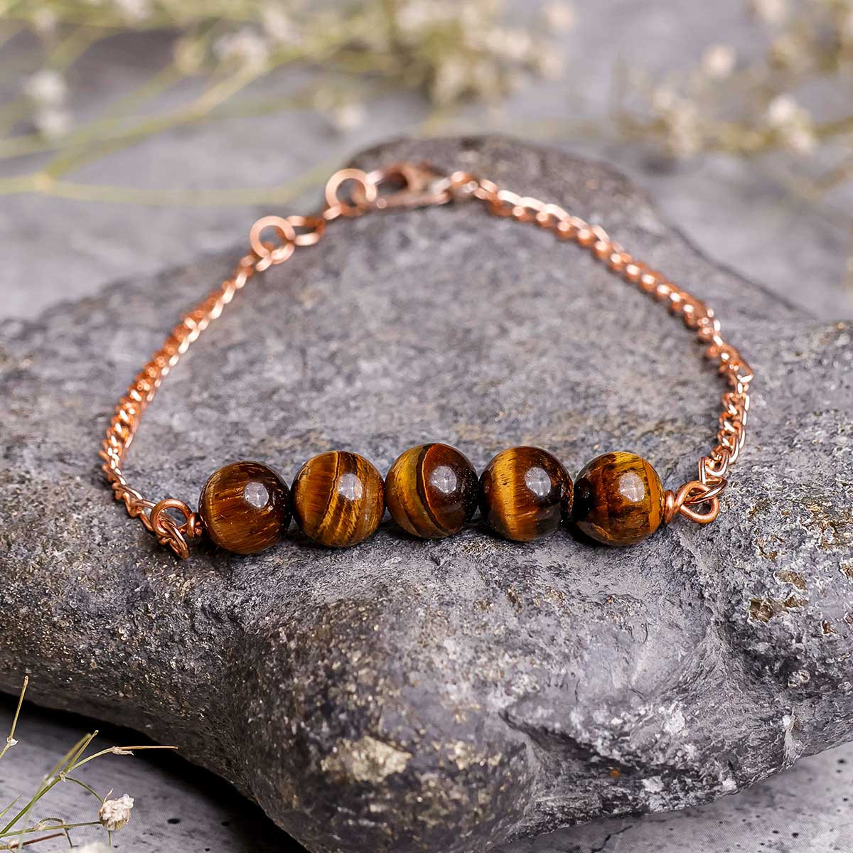 Tiger Eye Five Beads Bracelet - Shubhanjali Store (1) five beads chain bracelet