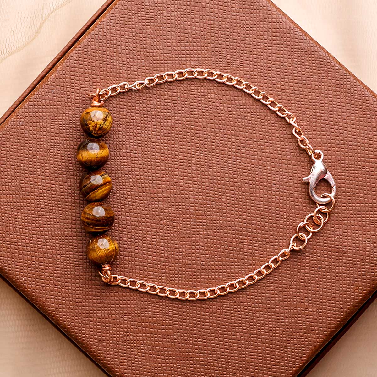 Tiger Eye Five Beads Bracelet - Shubhanjali Store (5) five beads chain bracelet