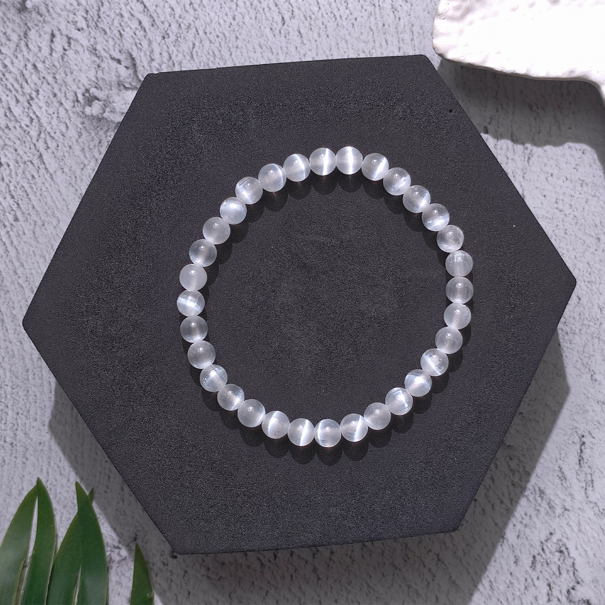 Untitled-1-6mm natural selenite round beads bracelet