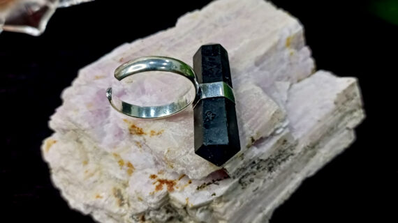 Black Tourmaline Double Terminated Pencil Crystal Rings