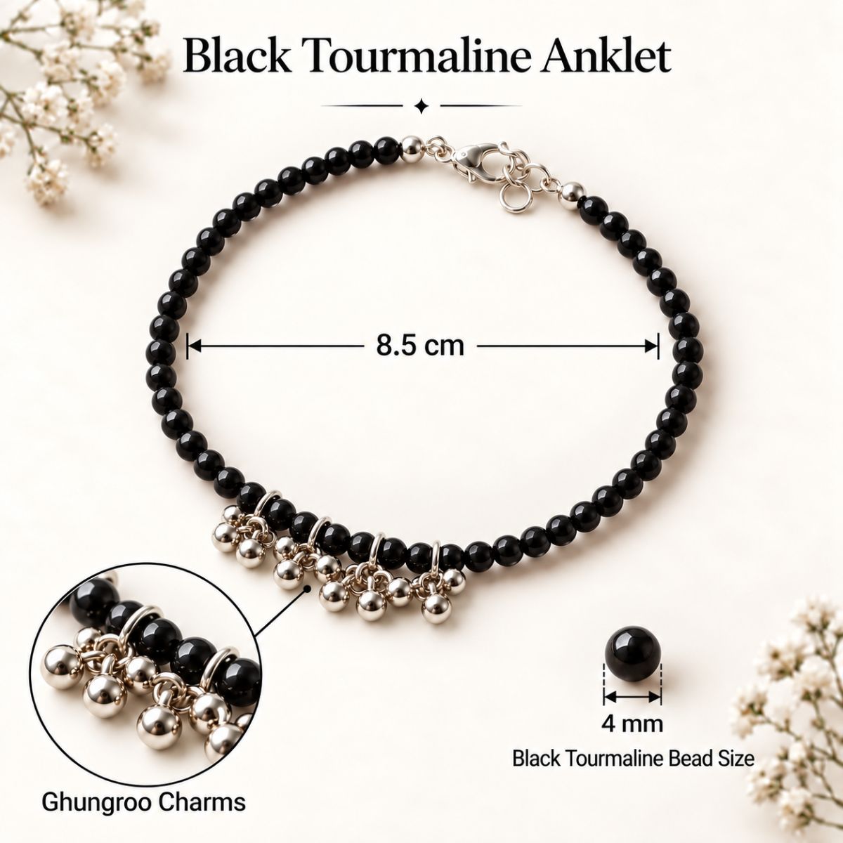 Black Tourmaline 4mm Beads Anklet black tourmaline 4mm beads anklet