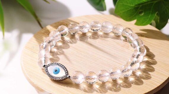 Faceted Clear Quartz Evil Eye Bracelet