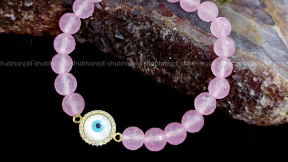 Rose Quartz Faceted Evil Eye Bracelet