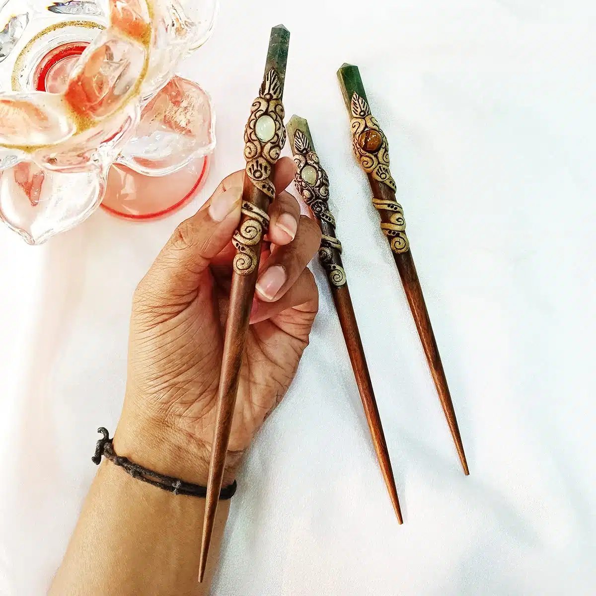 Green Jade Hair Bun Stick-Shubhanjali (7) Shop Green Jade Crystal Hair Bun Stick