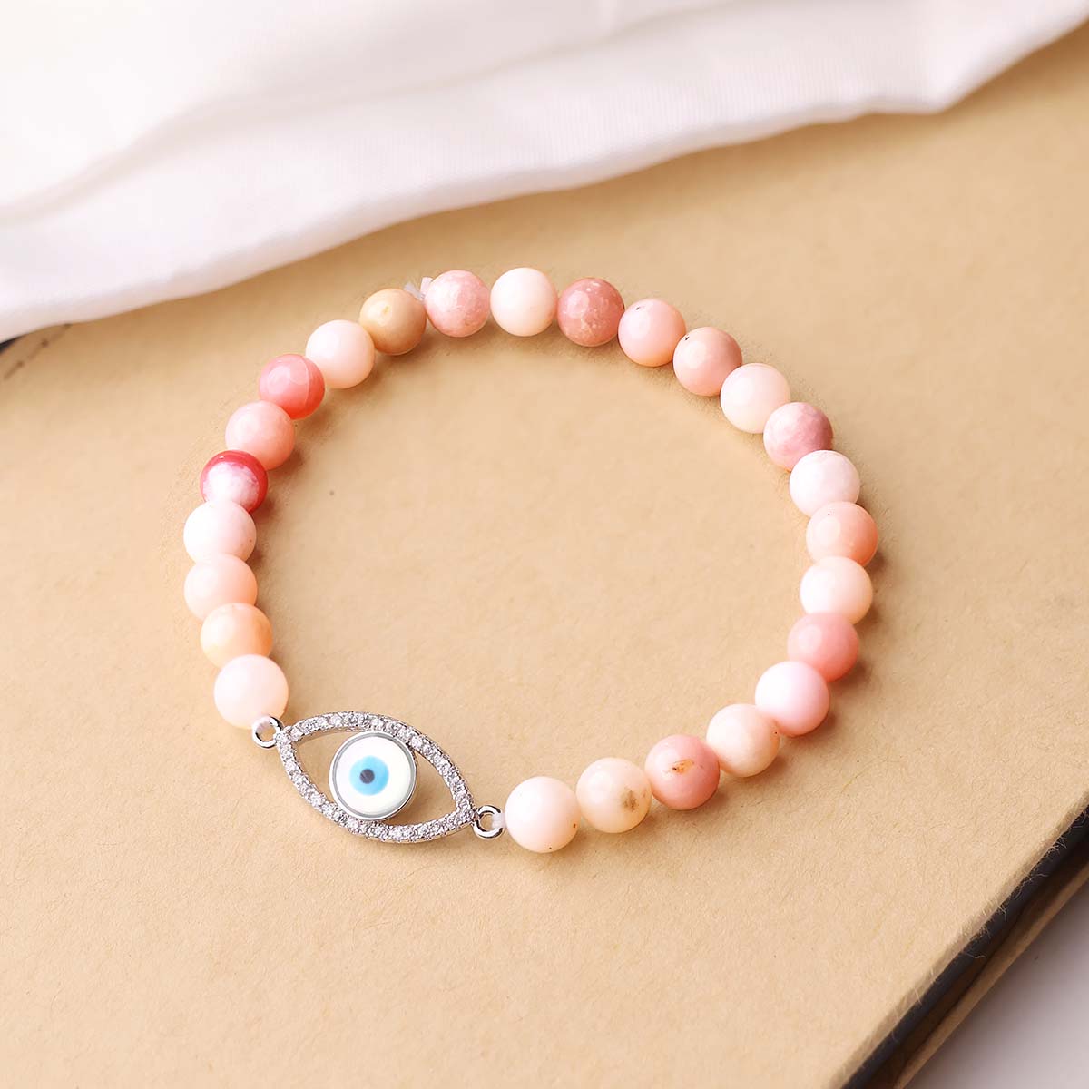 Pink Opal Evil Eye Bracelet (6mm) (2)