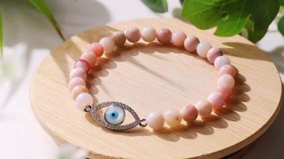 Pink Opal Evil Eye Bracelet (6mm)