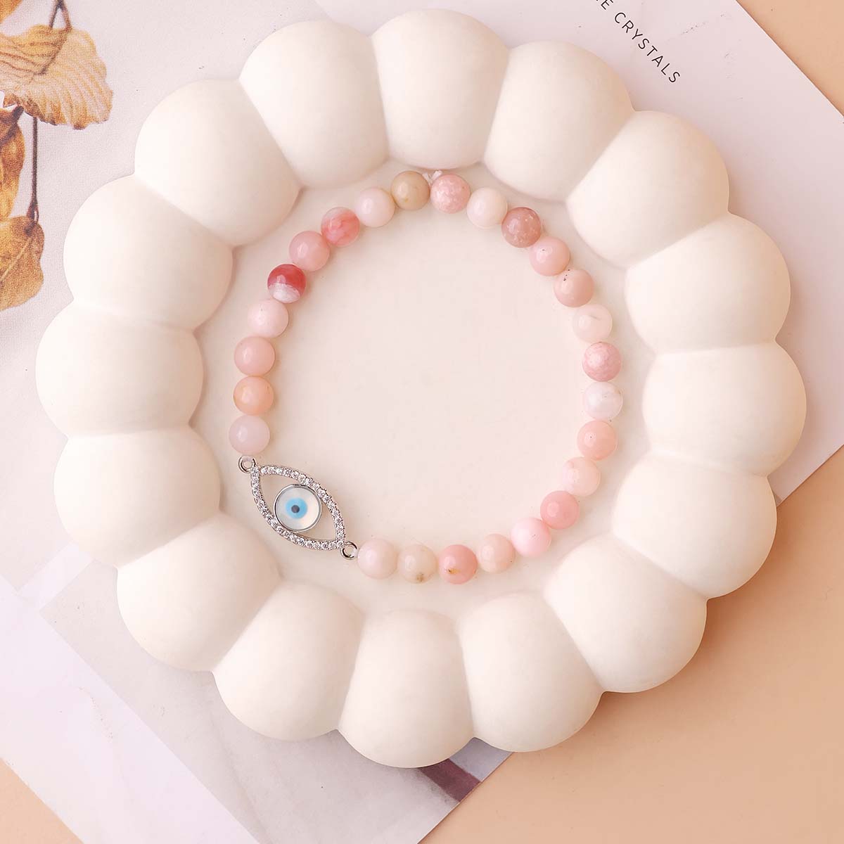 Pink Opal Evil Eye Bracelet (6mm) (5)