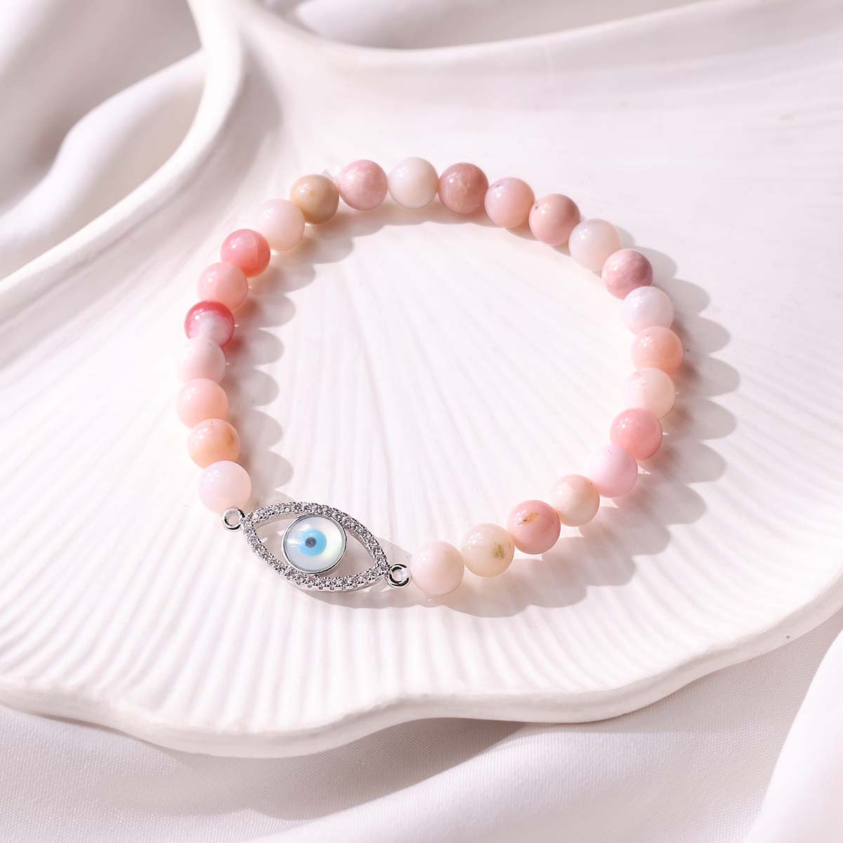 Pink Opal Evil Eye Bracelet (6mm) (7)