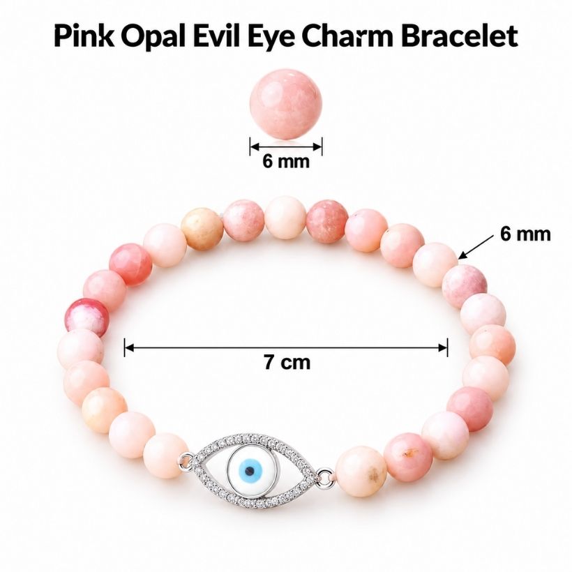 Pink Opal Evil Eye Bracelet 6mm pink opal evil eye bracelet 6mm