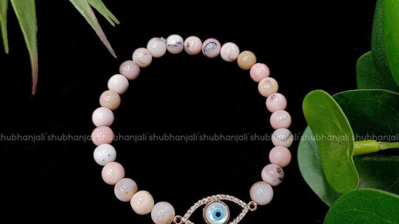 Pink Opal Evil Eye Bracelet (6mm)