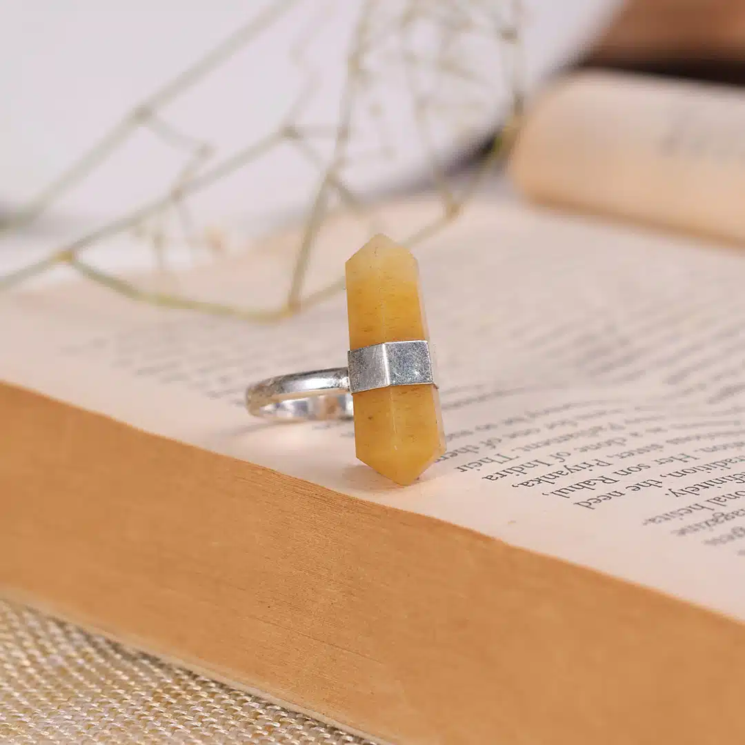 Shubhanjali-Yellow Aventurine Double Terminated Pencil Crystal Rings (1) Shop Yellow Aventurine Double Terminated Pencil Crystal Rings