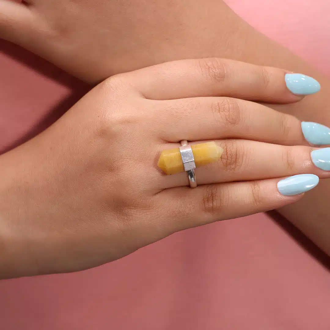 Shubhanjali-Yellow Aventurine Double Terminated Pencil Crystal Rings (2) Shop Yellow Aventurine Double Terminated Pencil Crystal Rings