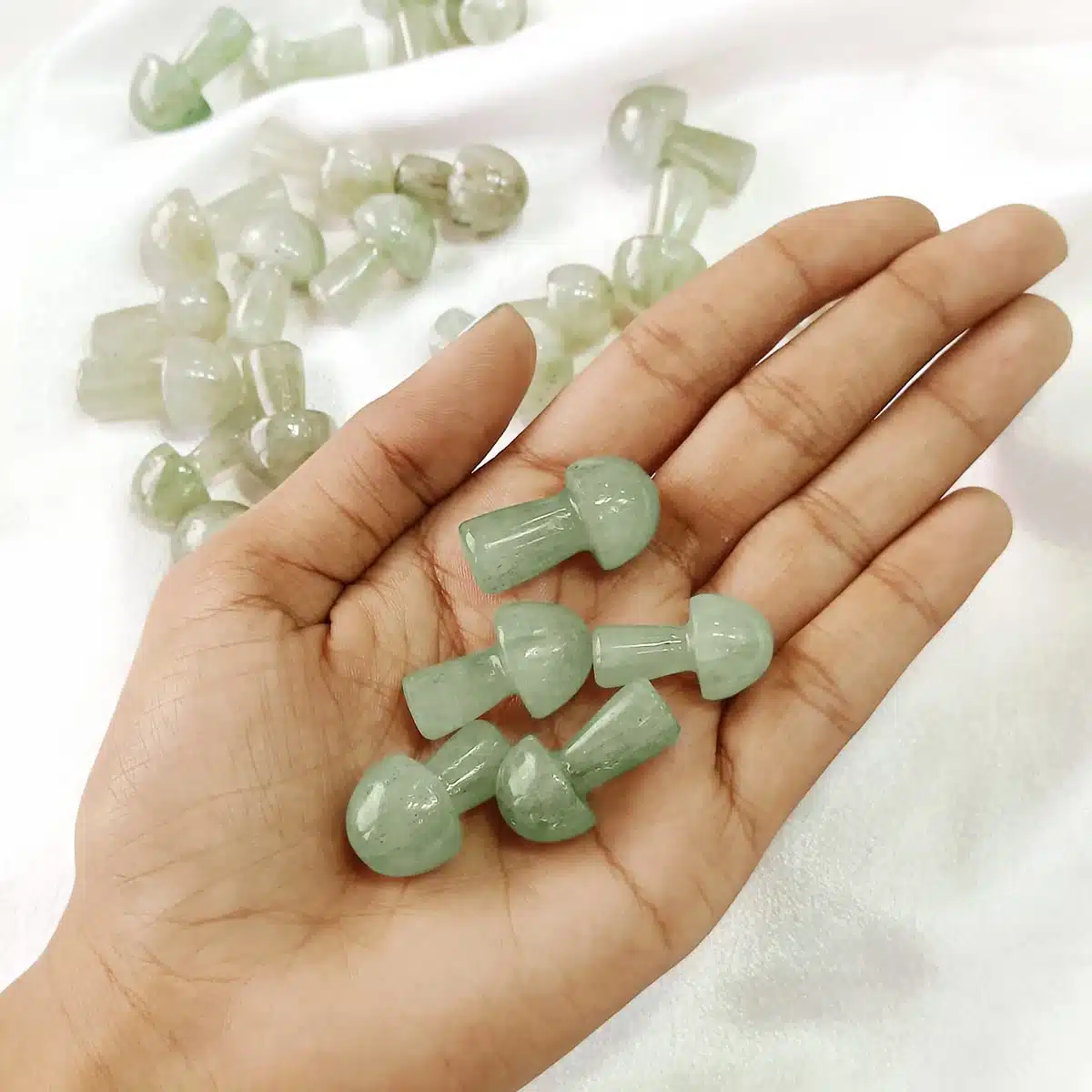 Green Aventurine Mushroom-Shubhanjali (4) Shop Green Aventurine Crystal Mushroom