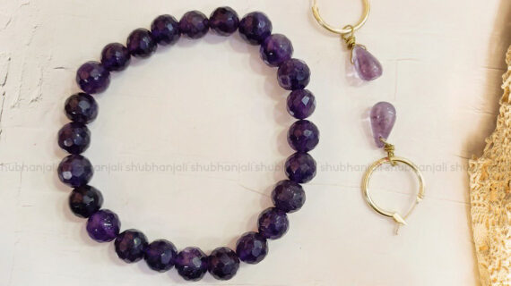 Amethyst Faceted Bracelet and Drop Earring Set